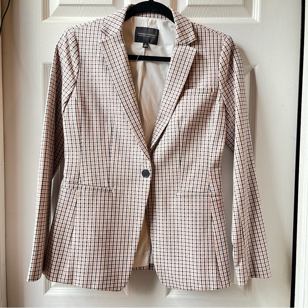 Banana Republic plaid pink blazer